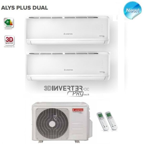 climatizzatore condizionatore ariston dual inverter alys plus 9000+12000 btu con unità esterna 55 xd0b-o