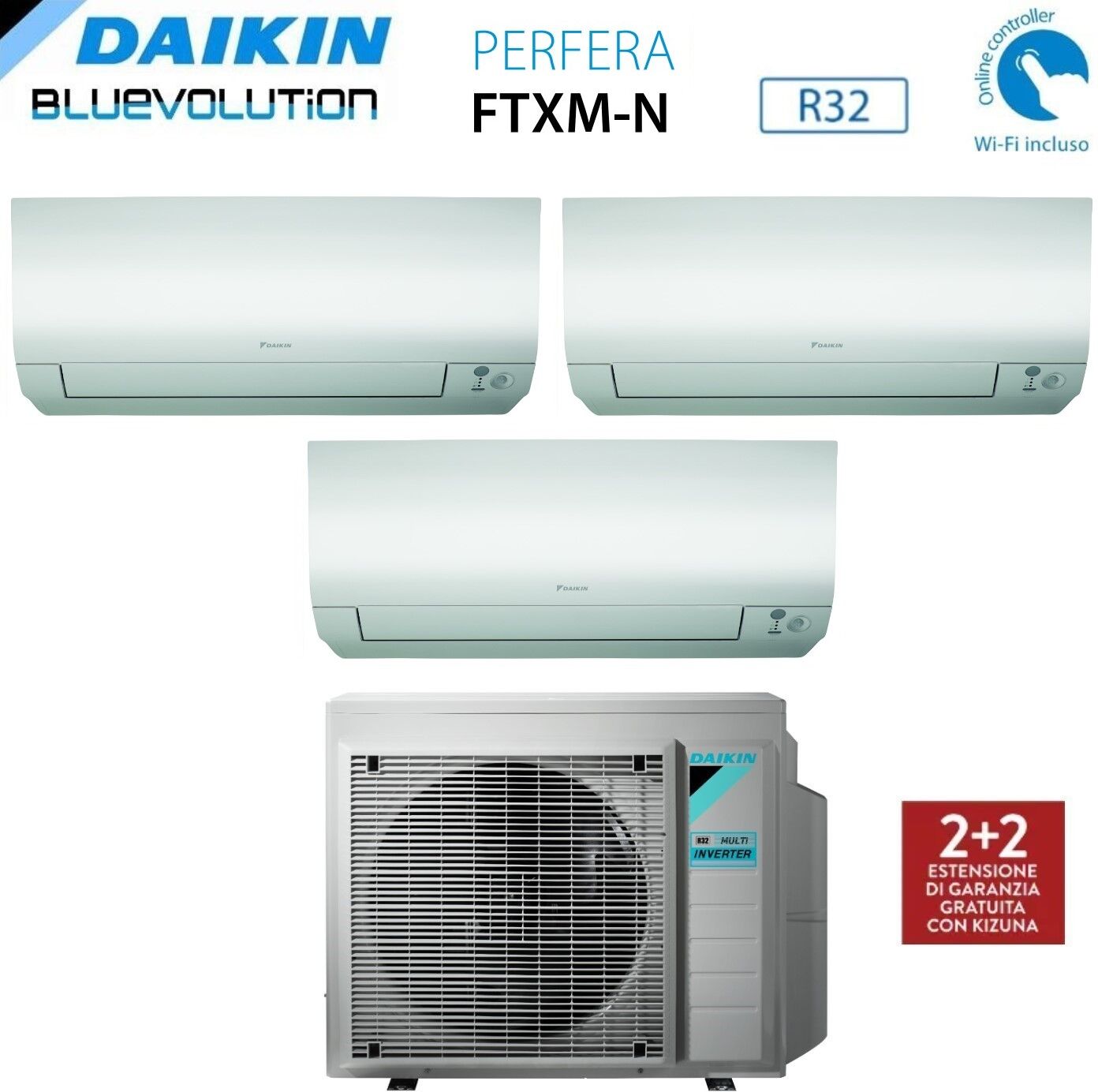 climatizzatore condizionatore daikin bluevolution trial split inverter serie ftxm/n perfera 7+7+12 con 3mxm52n r-32 wi-fi integrato 7000+7000+12000 - garanzia italiana