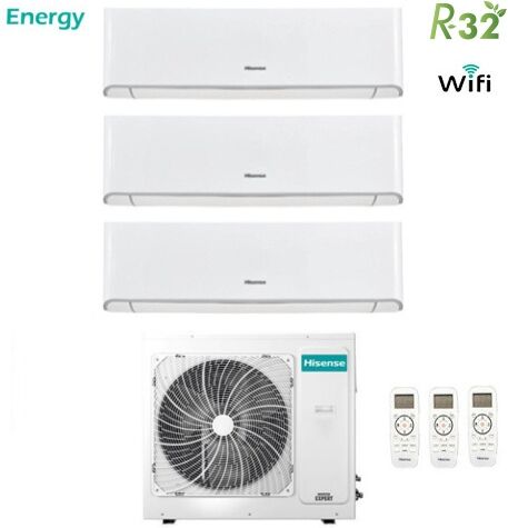 climatizzatore condizionatore hisense trial split inverter energy r-32 9000+9000+9000 con 3amw70u4raa a++ wi-fi new