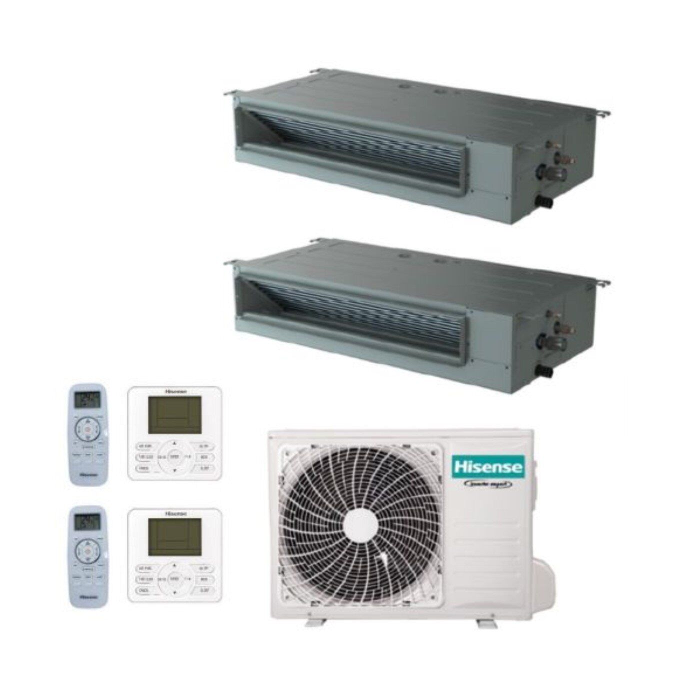 climatizzatore condizionatore hisense dual split inverter canalizzato canalizzabile 9+12 con 2amw42u4rgc r-32 wi-fi optional 9000+12000 con telecomando di serie e cablato incluso : climafast