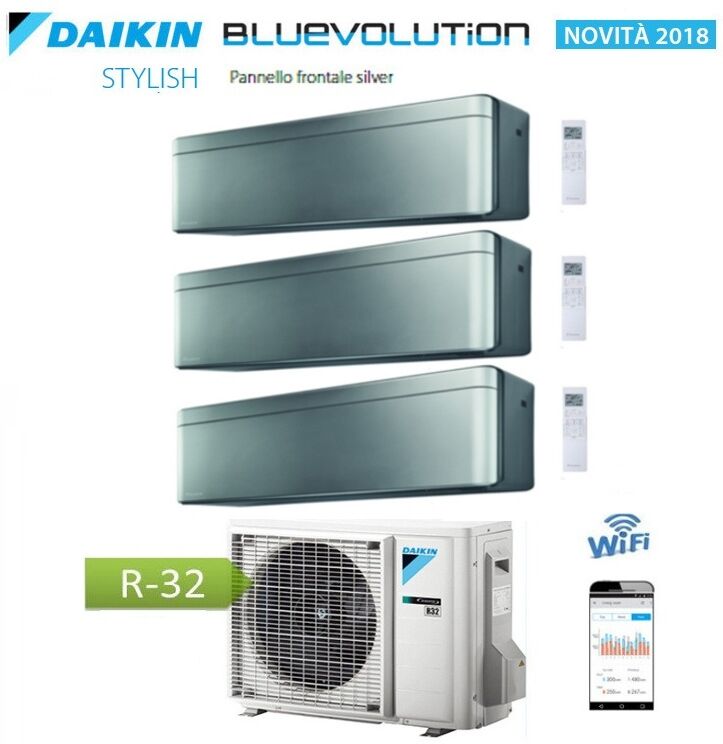 CLIMATIZZATORE CONDIZIONATORE DAIKIN Bluevolution TRIAL SPLIT INVERTER Stylish Silver R-32 Wi-Fi 12+12+12 con 3MXM68N