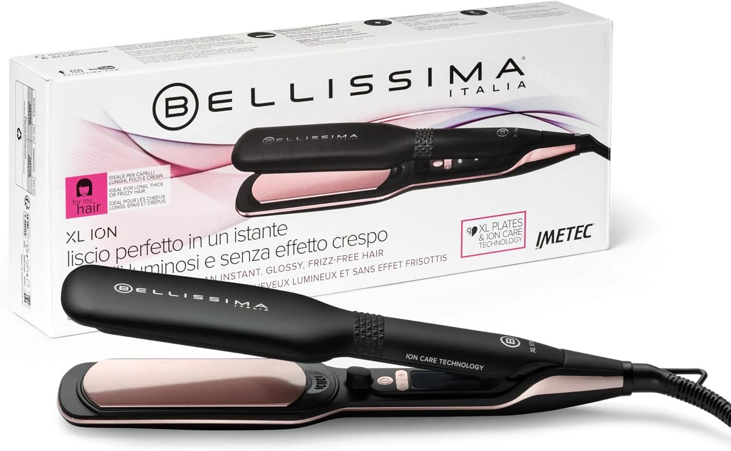 imetec bellissima xl ion piastra per capelli caldo nero-rosa 67w 1.8mt