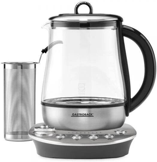 Gastroback Design Tea Aroma Plus Teiera In Vetro Per La Preparazione Del Tè 1,5 L 1400 W Nero, Argento