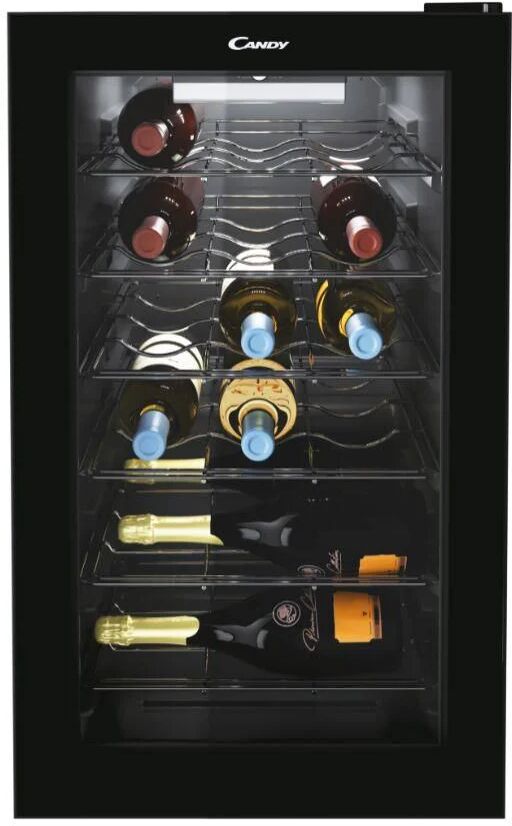 candy divino cwc 021 m-n cantinetta vino 21 bottiglie classe g 6 ripiani in acciaio +1 wine rack luce led nero 400x550x700