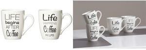 Ritzenhoff & Breker Kaffeebecher LIFE SPRÜCHE, 590 ml aus Porzellan, spülmaschinengeeignet, 2 Motive sortiert, - 4 Stück (421613)