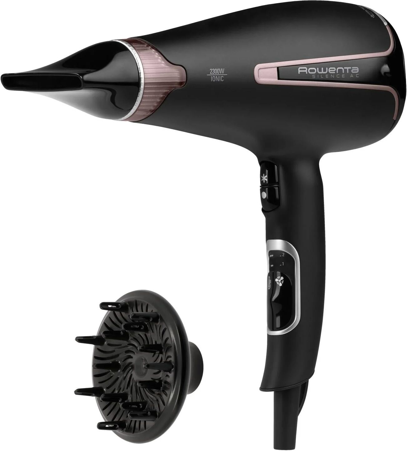 rowenta cv7920 premium care silence ac asciugacapelli silenzioso ad alte prestazioni 2300 w nero-oro rosa