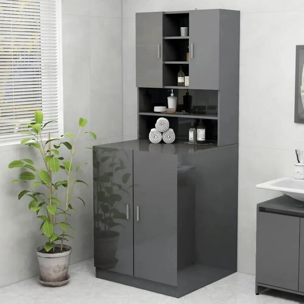 vidaxl mobile per lavatrice grigio lucido 70,5x25,5x90 cm