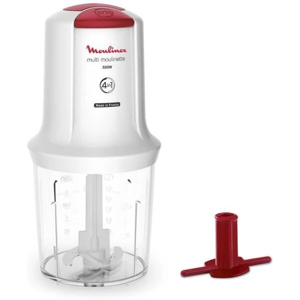 moulinex mini chopper, ciotola da 500 ml, 2 velocità, lama in acciaio inossidabile, accessorio emulsionante, prodotto in francia, multi-moulinette at710110