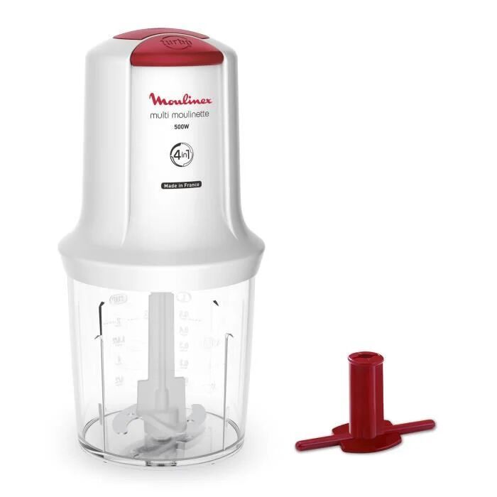 moulinex mini chopper, ciotola da 500 ml, 2 velocità, lama in acciaio inossidabile, accessorio emulsionante, prodotto in francia, multi-moulinette at710110