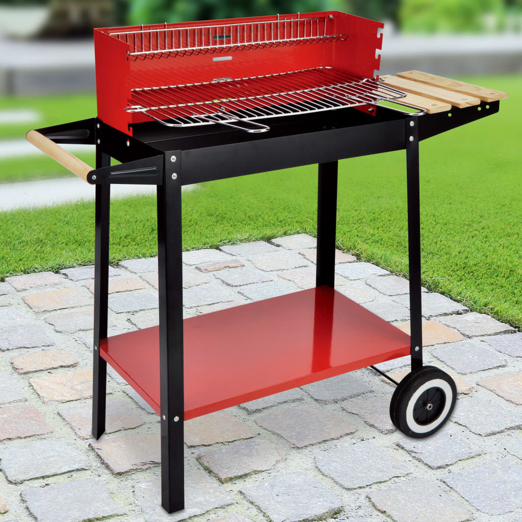 hi griglia barbecue a carbone con ruote 88x44x83 cm rossa