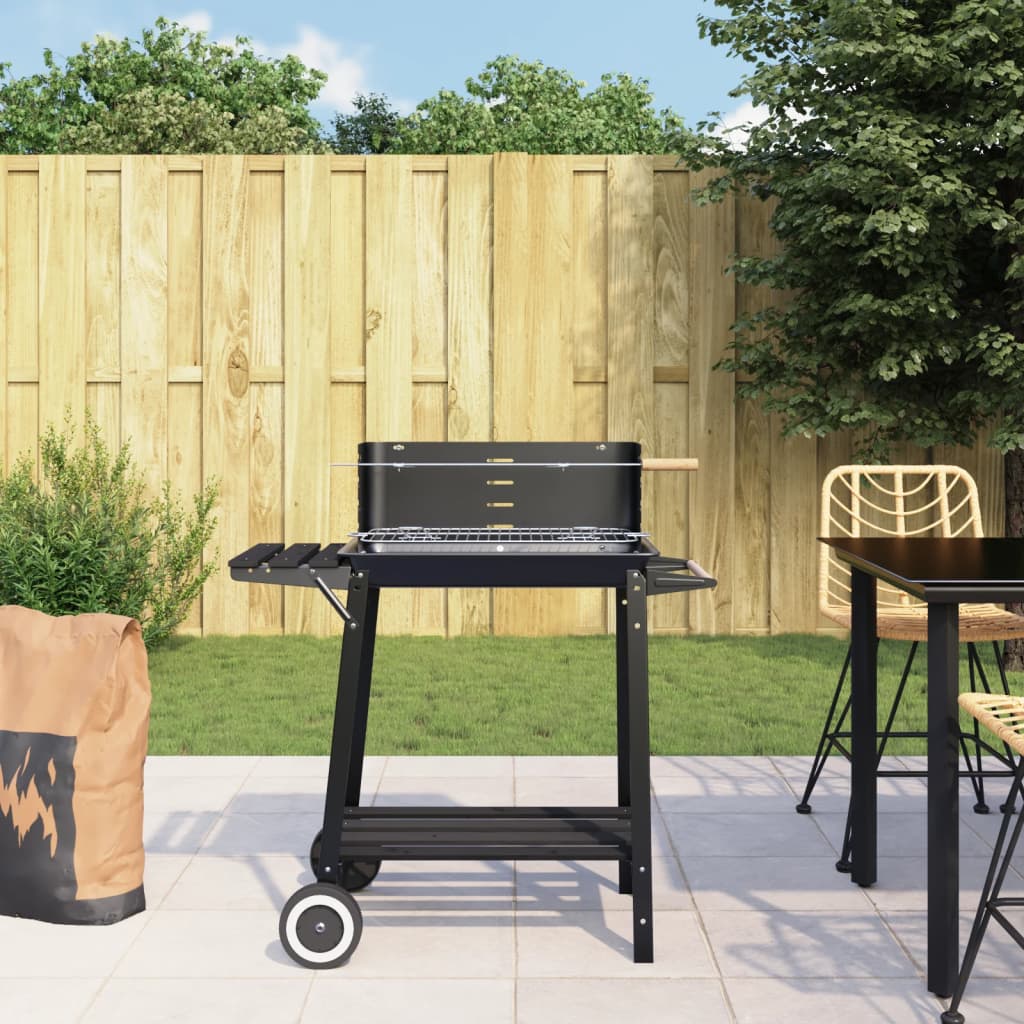 vidaxl barbecue a carbonella con ruote in acciaio nero