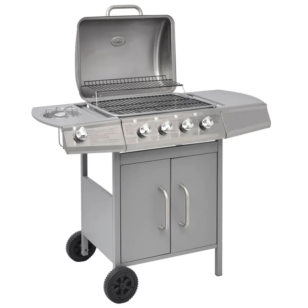 Vidaxl Griglia Barbecue a Gas 4+1 Fornelli Argento