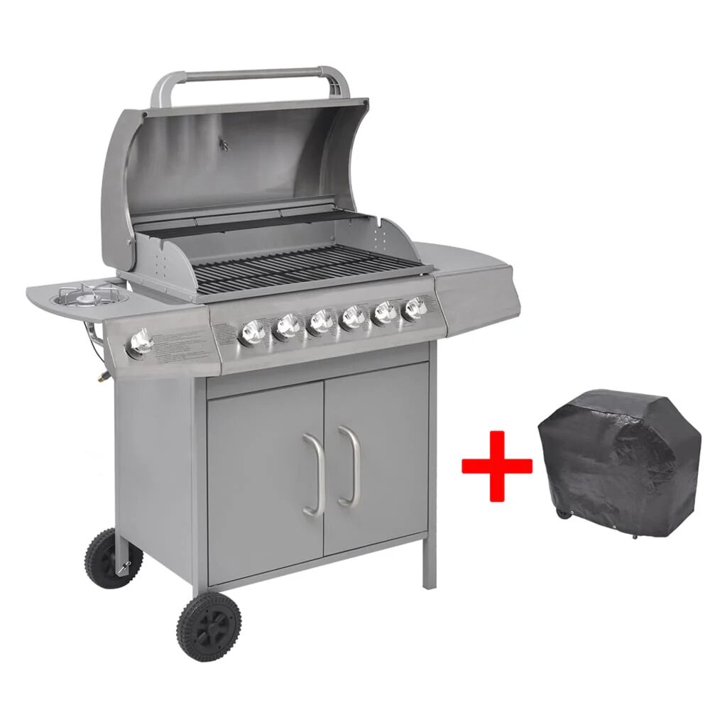 Vidaxl Griglia Barbecue a Gas 6+1 Fornelli Argento