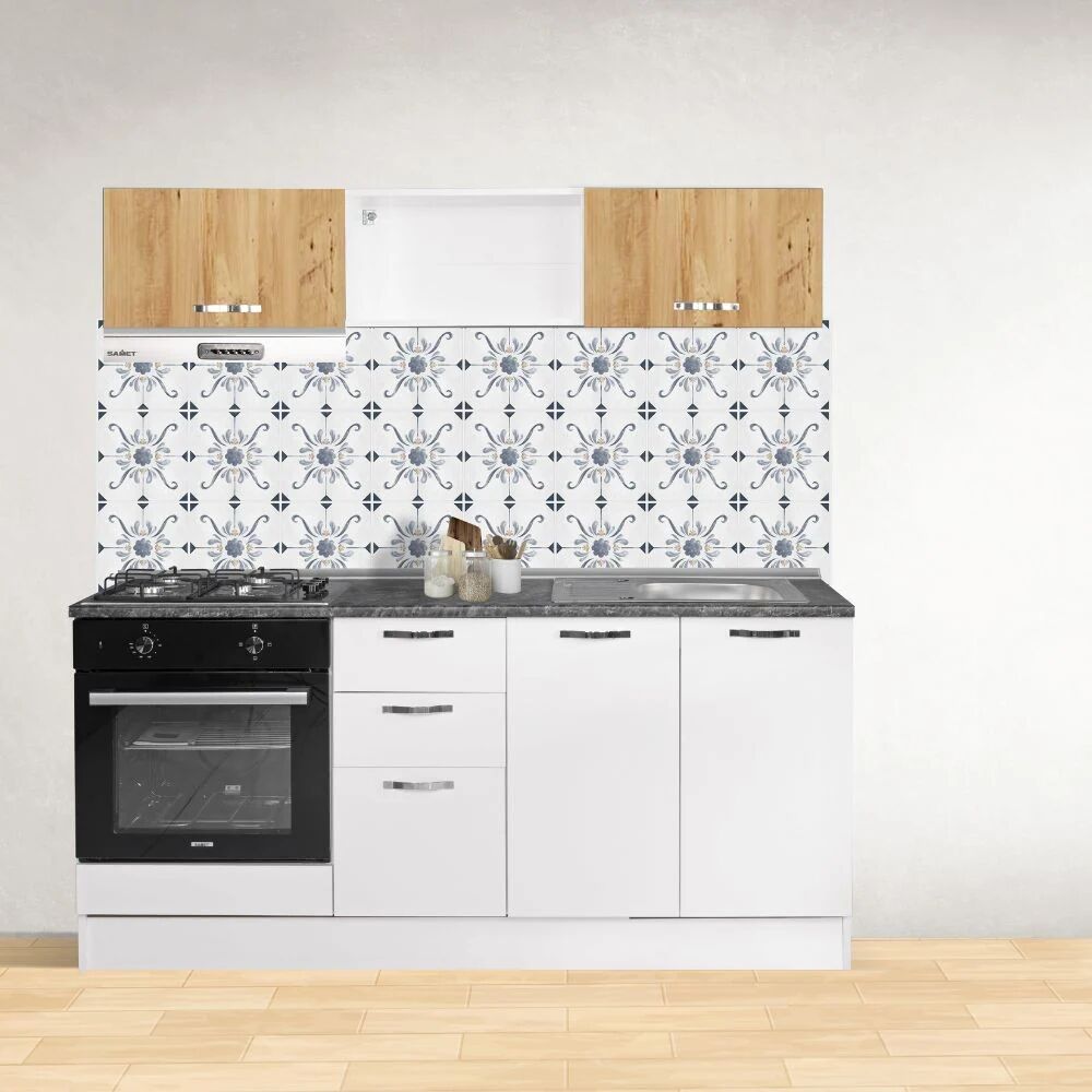 Effezetaitalia Cucina Lineare Gravina 180x160 Colore Bianco E Ante Rovere