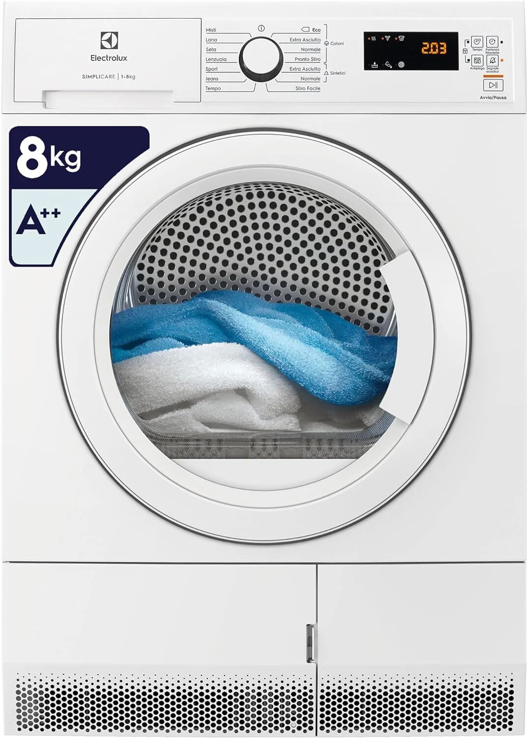 electrolux edh4825tw asciugatrice a pompa di calore classe energetica a++ capacita' di carico 8 kg tecnologia simplicare display lcd ecoflow