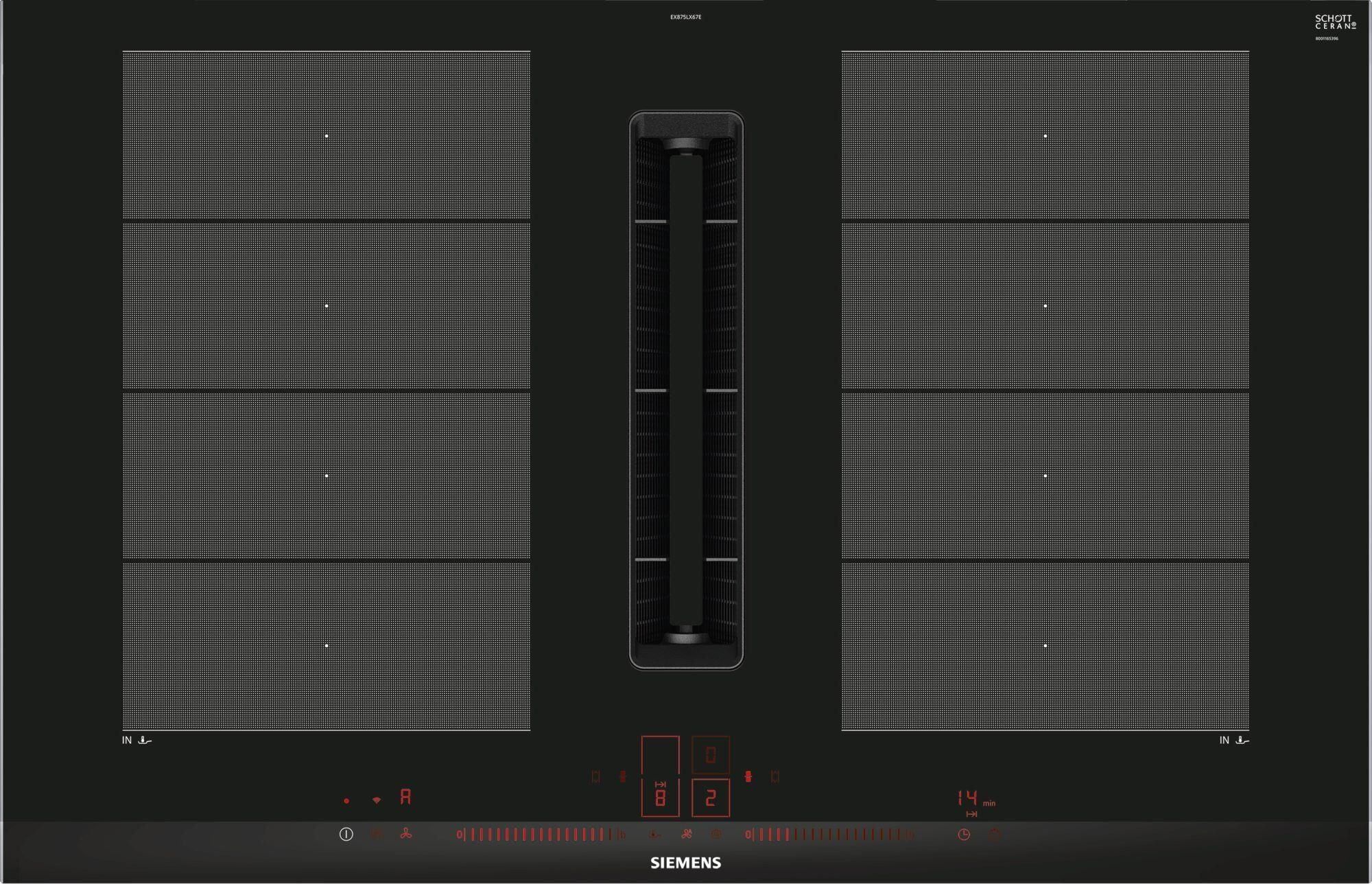 siemens ex875lx67e piano cottura a induzione in vetroceramica con cappa integrata 4 zone flexinduction home connect powermove plus 80 cm nero