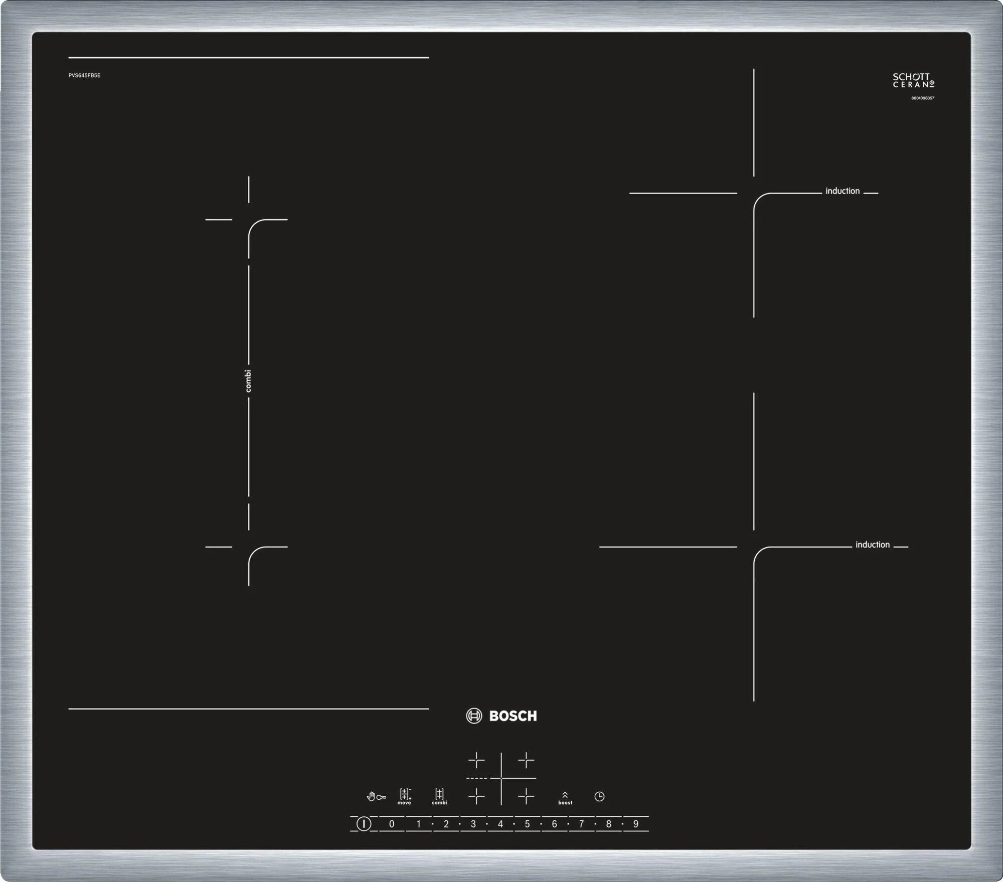 Bosch Pvs645fb5e Serie 6 Piano Cottura A Induzione In Vetroceramica 4 Zone Directselect Combizone Movemode Powerboost 60 Cm Nero