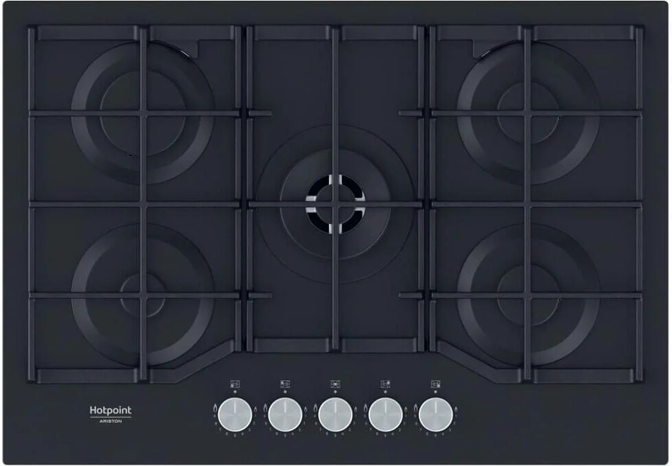 Hotpoint Hags 72F-Bk Serie Cristallo Nero Piano Cottura A Gas 5 Zone 1 Doppia Corona Mymenu Flame Control Griglie In Ghisa 73 Cm Nero