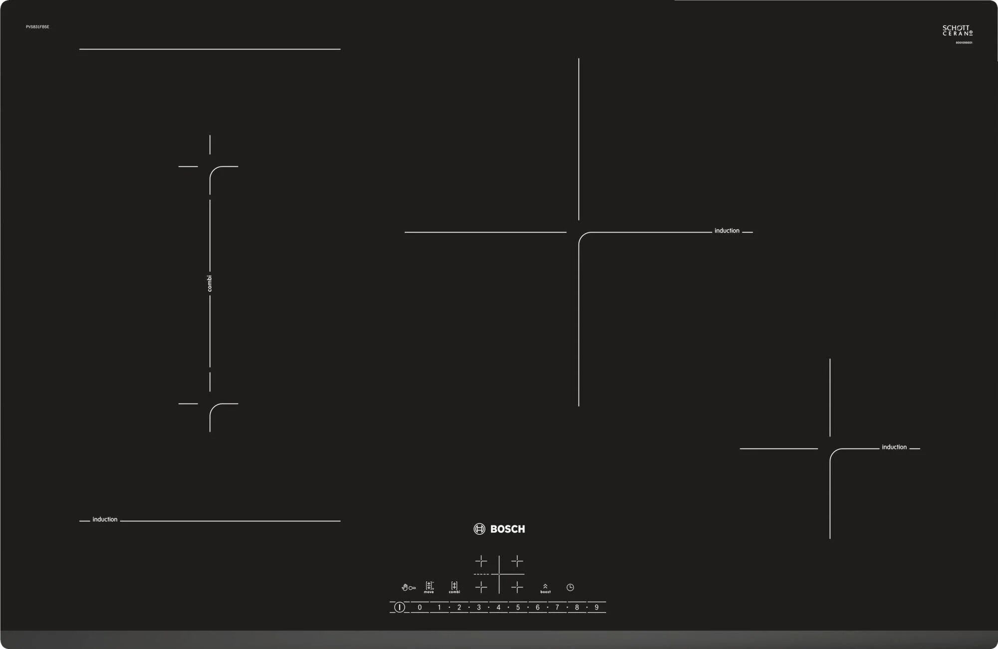 Bosch Pvs831fb5e Serie 6 Piano Cottura A Induzione In Vetroceramica 4 Zone Directselect Combizone Movemode Powerboost 80 Cm Nero
