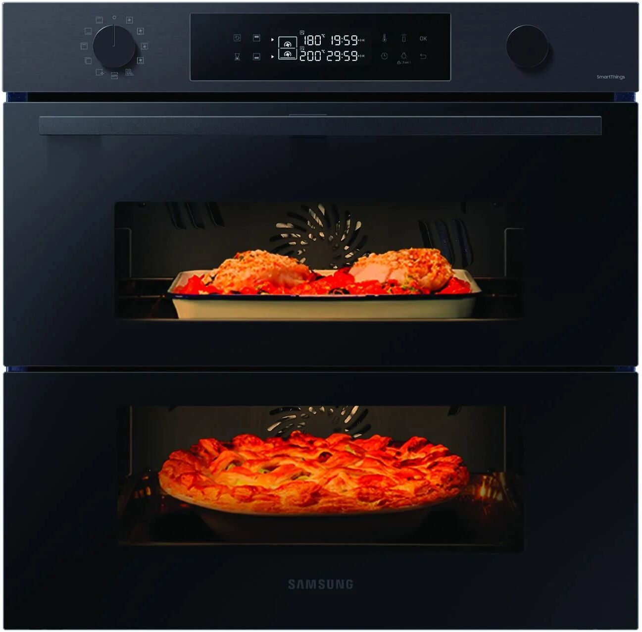 samsung nv7b4540vbb forno elettrico multifunzione con grill da incasso a vapore capacita' 76 litri dual cook flex classe enertgetica a wi-fi 59,5 cm