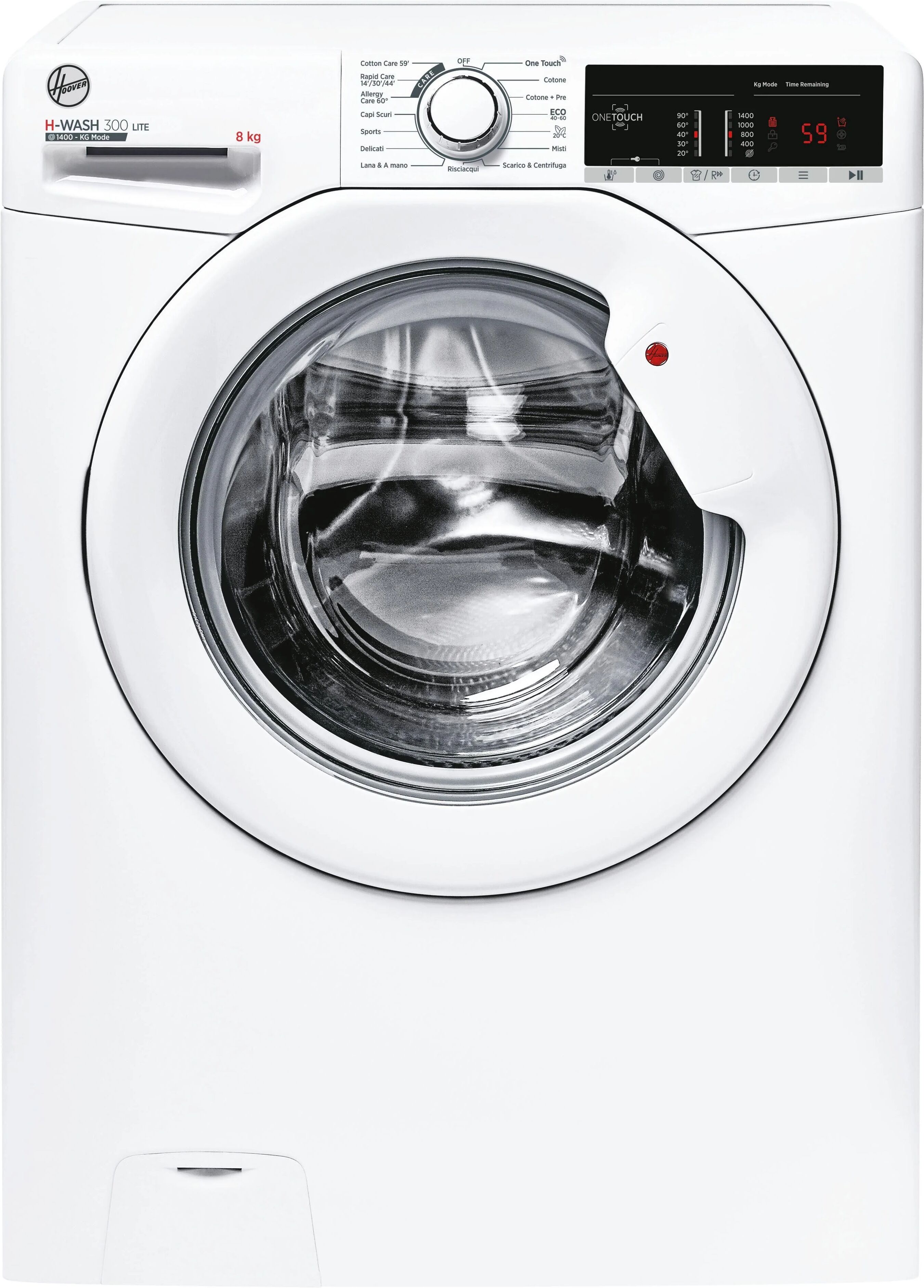 Hoover H-Wash 300 Lite H3w 48tE-11 Lavatrice A Carica Frontale 8kg Classe D 1400 Giri 15+1 Programmi Cicli Care Nfc Bianco 60x52x85