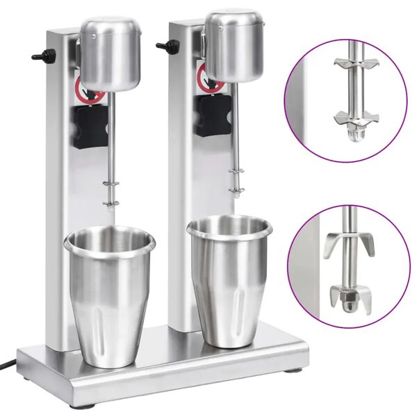 vidaxl frullatore per milkshake con tazza doppia in acciaio inox 2 l