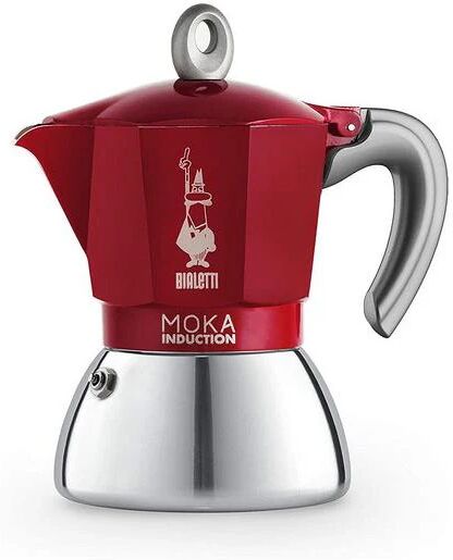 Cafettiera Italiana Bialetti Moka Induction Nero Rosso Metallo Acciaio inossidabile Alluminio 300 ml 6 Tazze