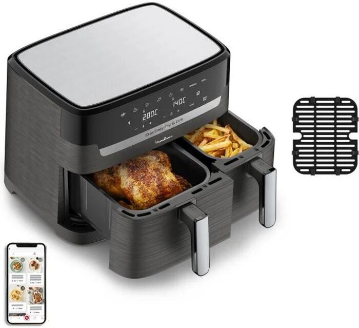 moulinex friggitrice senza olio + grill 8,3 l, 2 cassetti, 8 programmi, risparmio energetico, friggitrice ad aria, dual easy fry&grill ez905b20