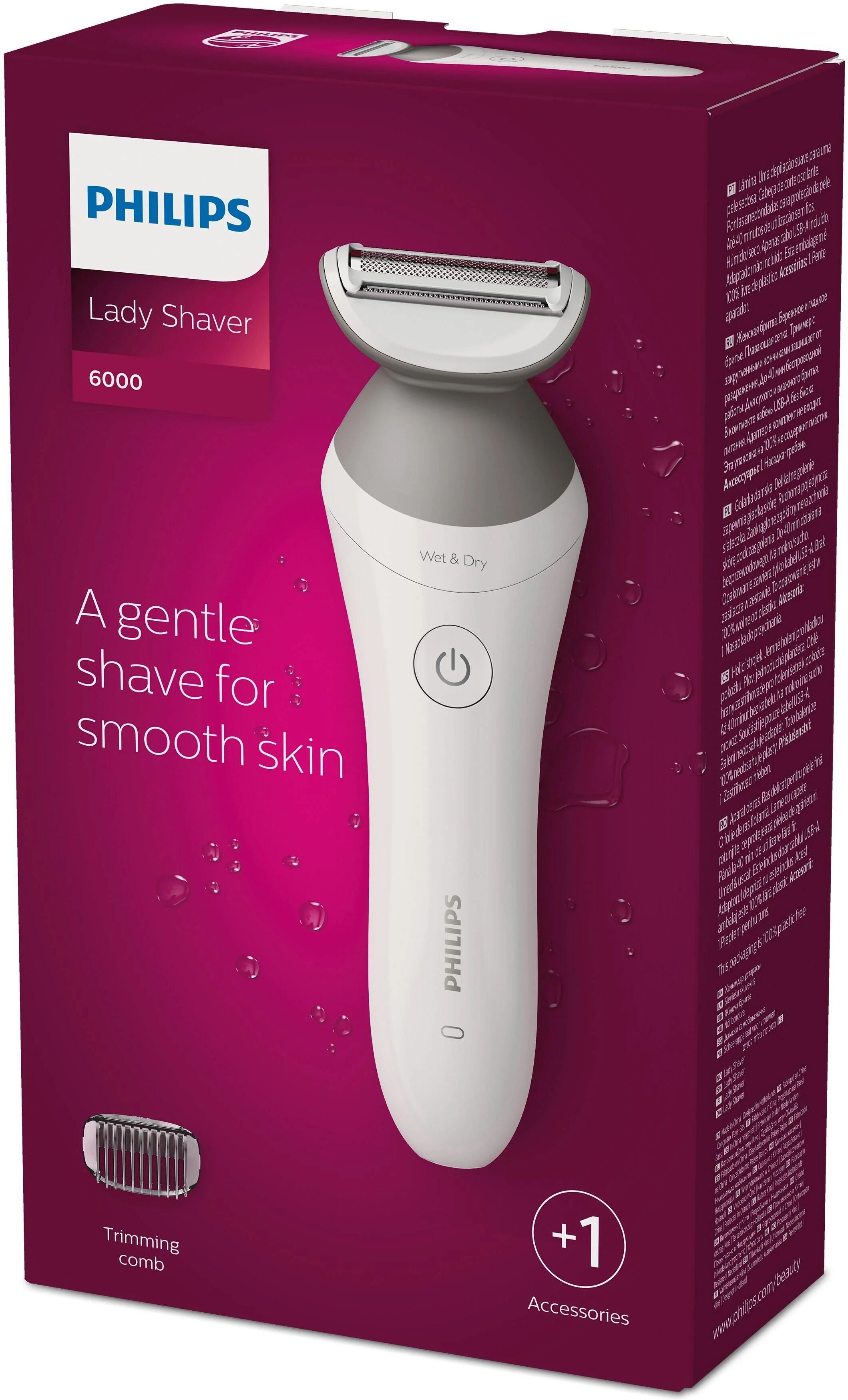 philips brl126-00 rasoio da donna 1 testina argento-bianco