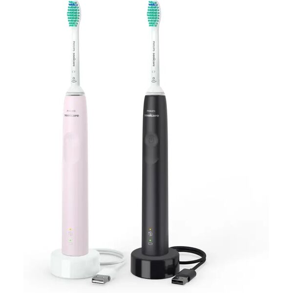 philips spazzolino elettrico sonico serie 3000 kit nero-rosa