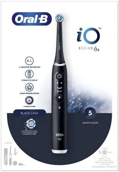 spazzolino elettrico oral-b io 6 black - 3 testine - 5 modalità di spazzolatura - timer integrato