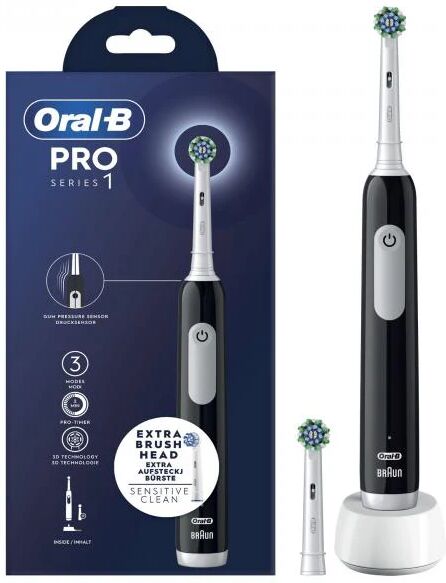 spazzolino elettrico oral-b pro series 1 nero, 2 testine, progettato da braun