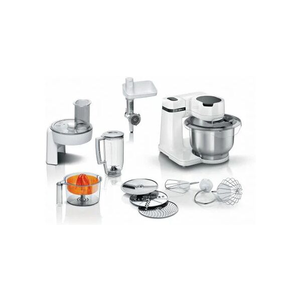 bosch - robot da cucina serie 2 - robot da cucina - 700w - 4 velocità + turbo - ciotola in acciaio inox 3,8 l - frullatore 1,25 l - bianco