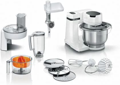 bosch - robot da cucina serie 2 - robot da cucina - 700w - 4 velocità + turbo - ciotola in acciaio inox 3,8 l - frullatore 1,25 l - bianco