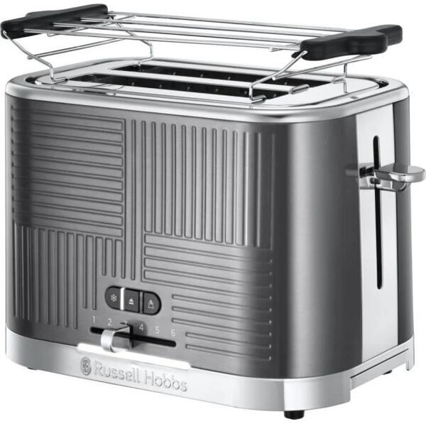 russell hobbs 25250-56 geo steel tostapane tostapane, 4 funzioni, temperatura regolabile, scalda forno, pinza