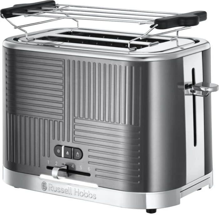 russell hobbs 25250-56 geo steel tostapane tostapane, 4 funzioni, temperatura regolabile, scalda forno, pinza