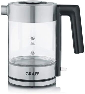 graef wk300 bollitore elettrico 1 l 2000 w nero, acciaio inossidabile, trasparente