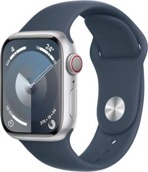 apple watch serie 9 cell 41mm aluminium silver sport band storm blu...