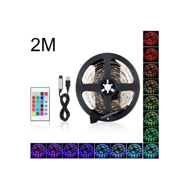 aerbes striscia led strip adesiva luce rgb ingresso usb 2m flessibile tagl...