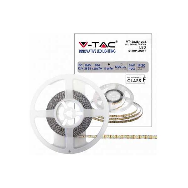 v-tac striscia led vt-2835-17 8500lm 12v strip 5mt 17w/m bianco freddo 64...