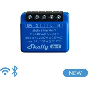 Shelly · Da incasso · “Plus 1 Mini” · Relè · max 8A · 1 canale · WLAN · BT