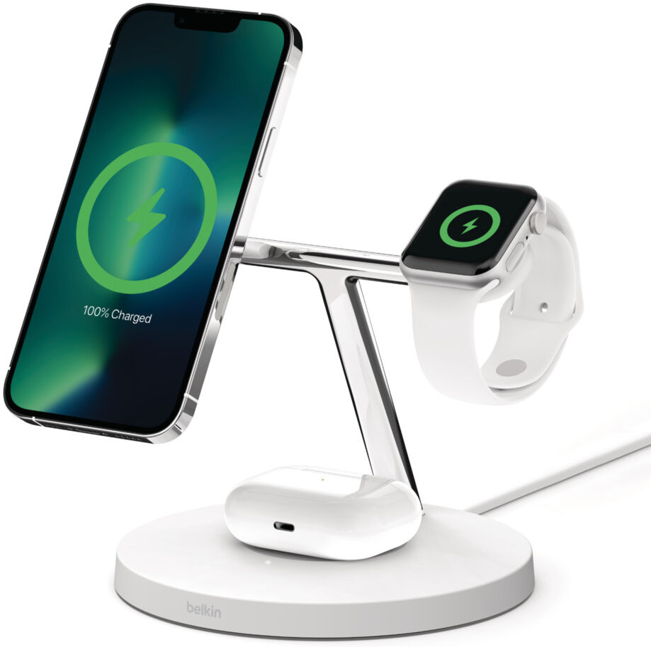 Belkin Caricabatterie  BOOST↑CHARGE PRO Auricolare, Smartphone, Orologio intelligente Bianco dC Carica wireless Ricarica rapida Interno [WIZ017MYWH]