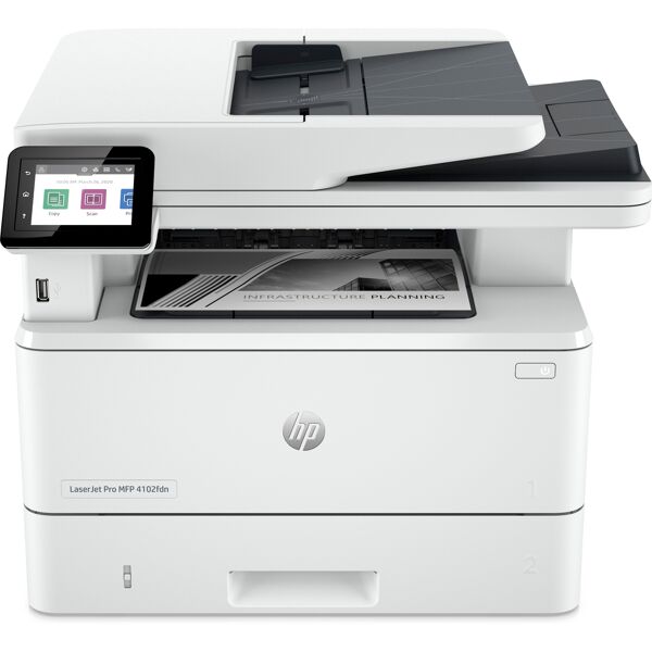 hp laserjet pro stampante multifunzione 4102fdn, bianco e nero, per piccole medie imprese, stampa, copia, scansione, fax, idonea a instant ink; stampa da smartphone o tablet; alimentatore automatico di documenti; stampa fronte/retro [2z623f#b19]