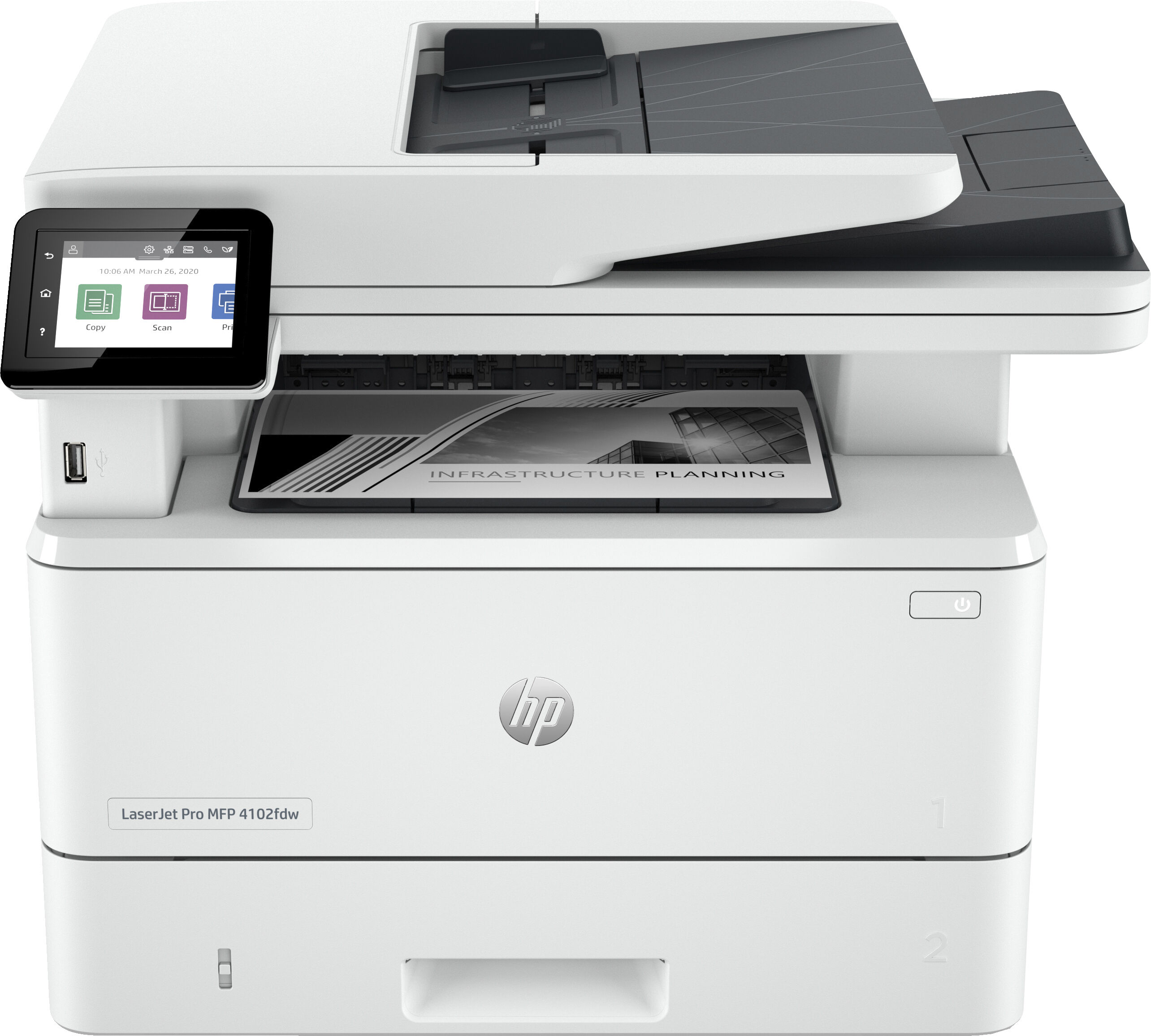 hp laserjet pro stampante multifunzione 4102dw, bianco e nero, per piccole medie imprese, stampa, copia, scansione, wireless; idonea a instant ink; stampa da smartphone o tablet; alimentatore automatico di documenti [2z622f#b19]