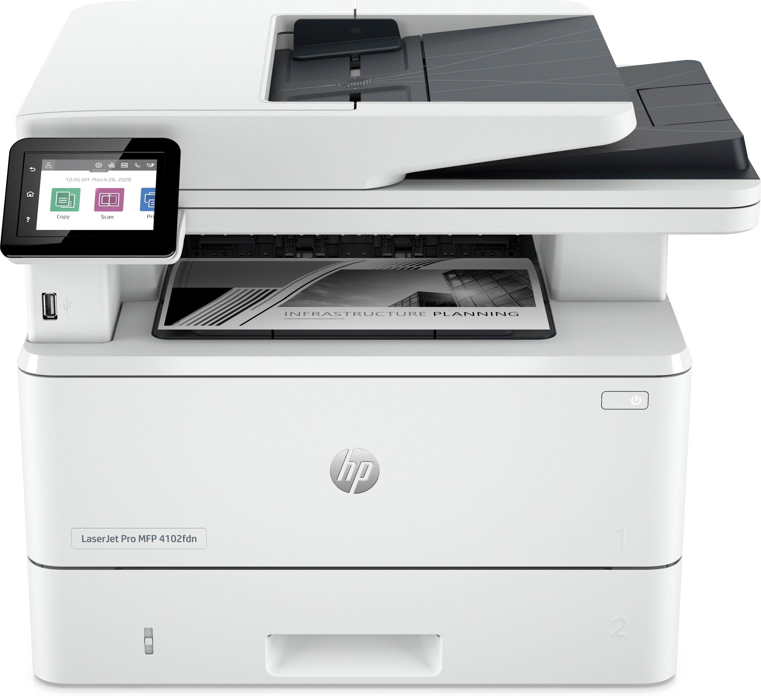 hp laserjet pro stampante multifunzione 4102fdn, bianco e nero, per piccole medie imprese, stampa, copia, scansione, fax, idonea a instant ink; stampa da smartphone o tablet; alimentatore automatico di documenti; stampa fronte/retro [2z623f#b19]