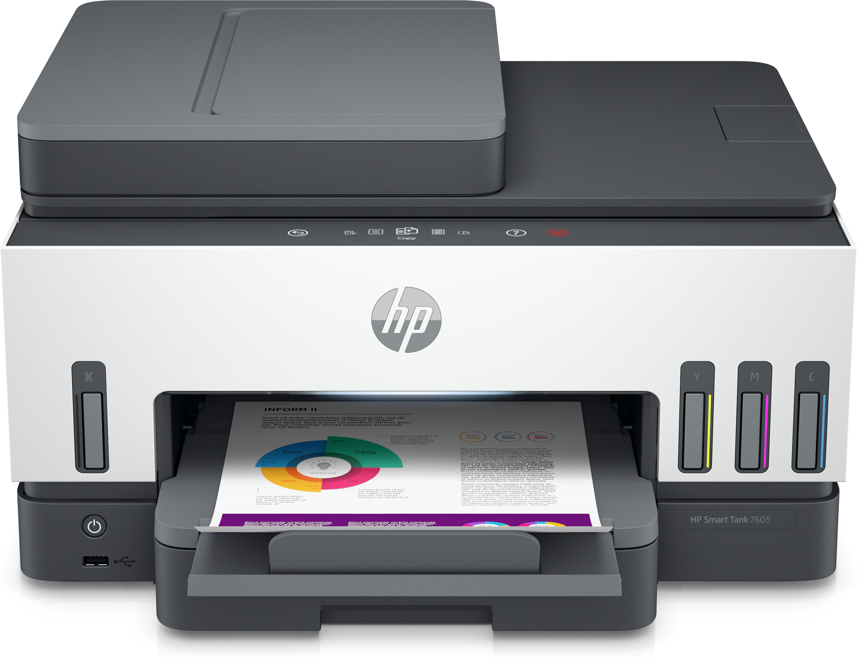 hp smart tank stampante multifunzione 7605, colore, per home and home office, stampa, copia, scansione, fax, adf e wireless, da 35 fogli, scansione verso pdf, stampa fronte/retro [28c02a#bhc]