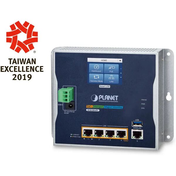 planet ip30 industrial wall-mount router cablato gigabit ethernet blu, grigio [wgr-500-4pv]