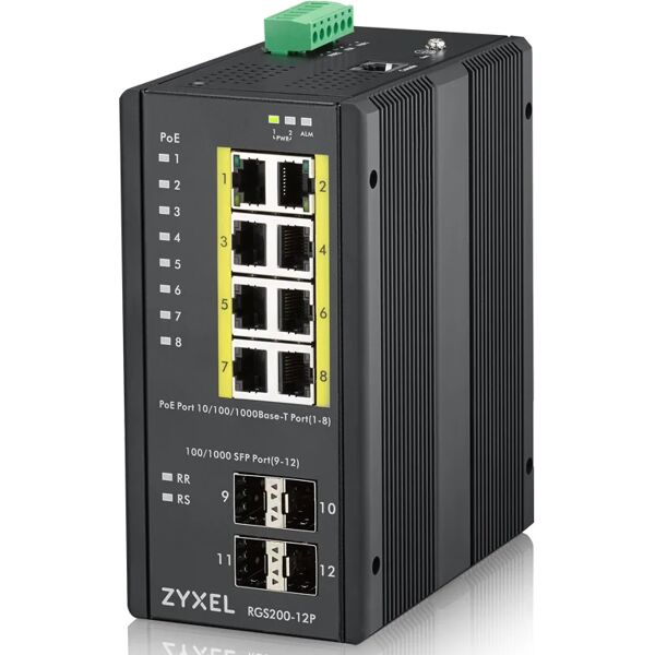 zyxel switch di rete  rgs200-12p gestito l2 gigabit ethernet (10/100/1000) supporto power over (poe) nero [rgs200-12p-zz0101f]