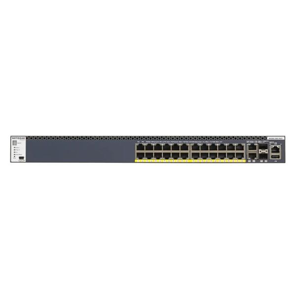 netgear switch di rete  m4300-28g-poe+ gestito l3 gigabit ethernet (10/100/1000) supporto power over (poe) 1u nero [gsm4328pb-100nes]