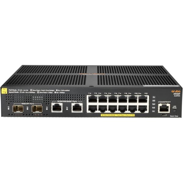 hp switch di rete  aruba 2930f 12g poe+ 2g/2sfp+ gestito l3 gigabit ethernet (10/100/1000) nero 1u supporto power over (poe) [jl693a]